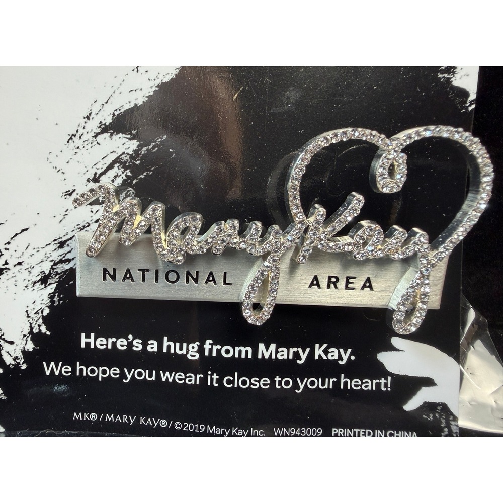 Mary Kay National Area Rhinestone Heart Pin Silver Tone Recognition Award New - Picture 3 of 4